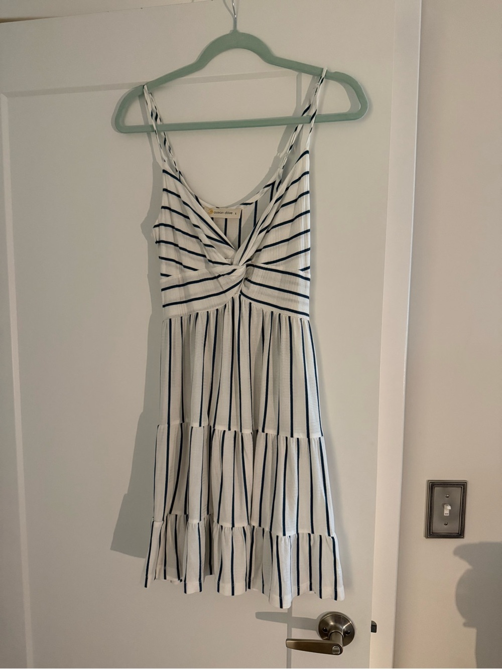 Ocean Drive white/navy striped mini dress (L)
